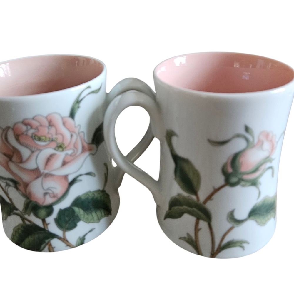 Vintage Fitz And Floyd Summer Rose Mugs Set Of 2